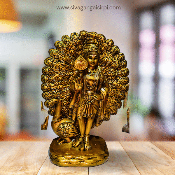 Lord Murugan Statue with Peacock Backdrop